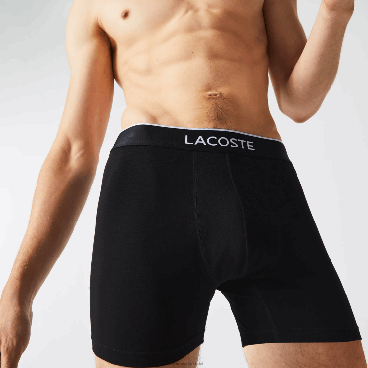 Lacoste merk taille lange stretch katoenen boxershort 3-pack 0828H1429 zwart grijs chine vdp Heren
