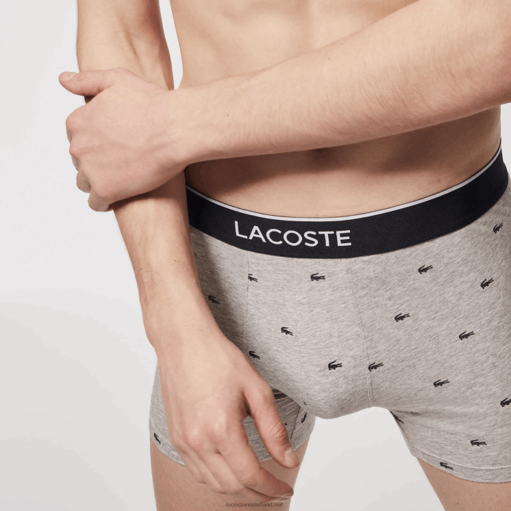 Lacoste merk taille lange stretch katoenen boxershort 3-pack 0828H1429 zwart grijs chine vdp Heren