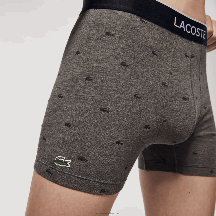 Lacoste merk taille lange stretch katoenen boxershort 3-pack 0828H1429 zwart grijs chine vdp Heren