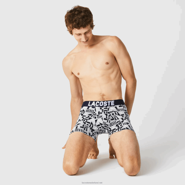 Lacoste nautische print boxershort 3-pack 0828H1524 grijs chine marineblauw wit 5kc Heren
