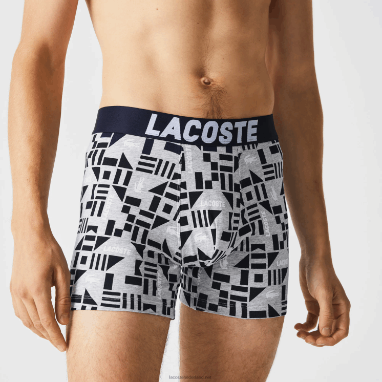 Lacoste nautische print boxershort 3-pack 0828H1524 grijs chine marineblauw wit 5kc Heren