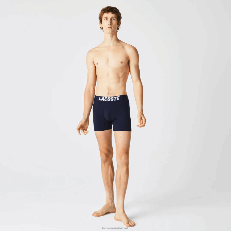 Lacoste nautische print boxershort 3-pack 0828H1524 grijs chine marineblauw wit 5kc Heren