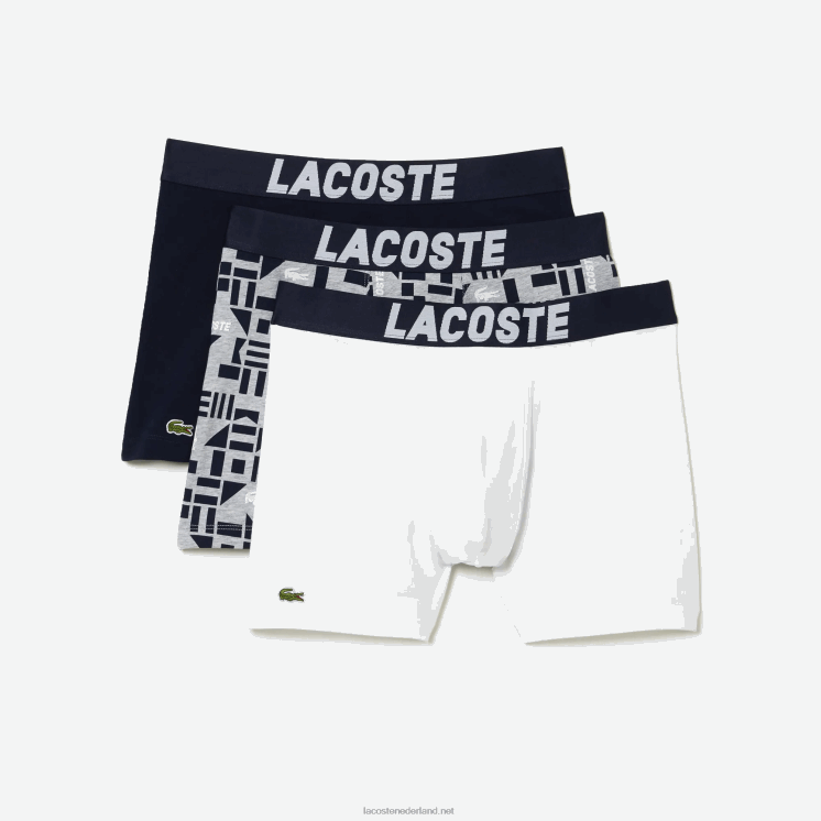 Lacoste nautische print boxershort 3-pack 0828H1524 grijs chine marineblauw wit 5kc Heren