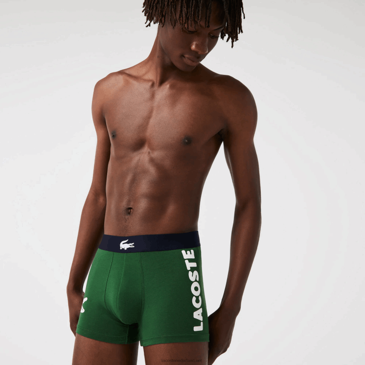 Lacoste niet-overeenkomende boxershort van stretchkatoen, 3-pack 0828H1341 groen marineblauw wit p52 Heren