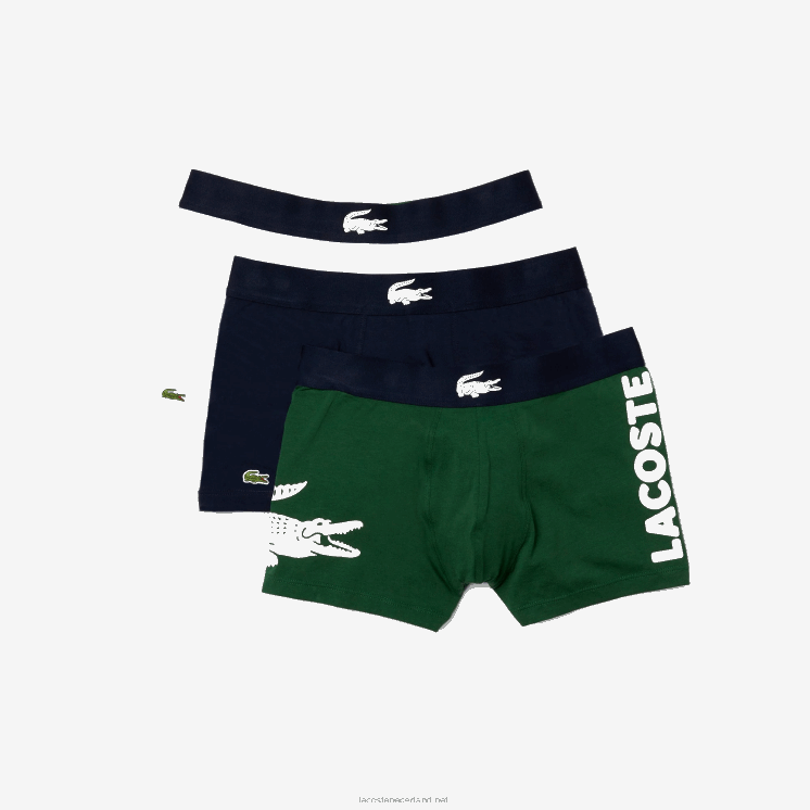 Lacoste niet-overeenkomende boxershort van stretchkatoen, 3-pack 0828H1341 groen marineblauw wit p52 Heren