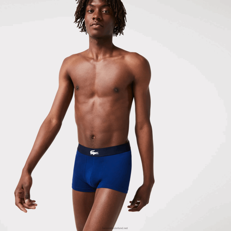Lacoste niet-overeenkomende boxershort van stretchkatoen, 3-pack 0828H1342 wit grijs chine marineblauw bck Heren