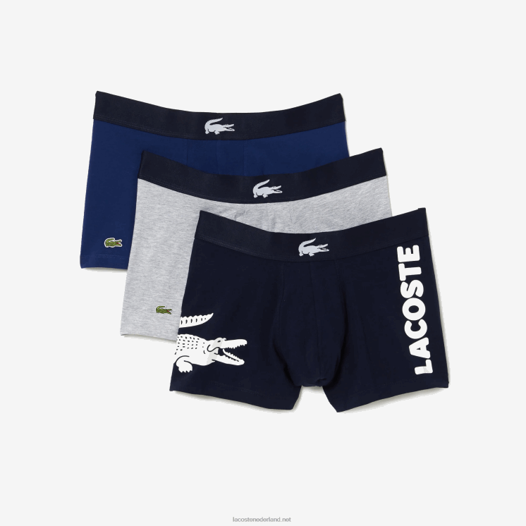 Lacoste niet-overeenkomende boxershort van stretchkatoen, 3-pack 0828H1342 wit grijs chine marineblauw bck Heren