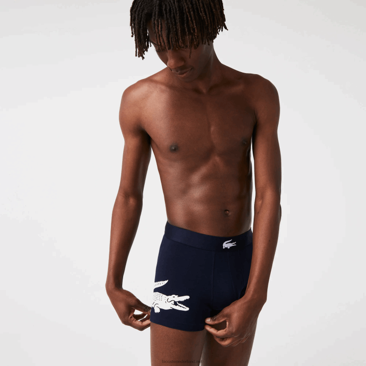 Lacoste niet-overeenkomende boxershort van stretchkatoen, 3-pack 0828H1342 wit grijs chine marineblauw bck Heren