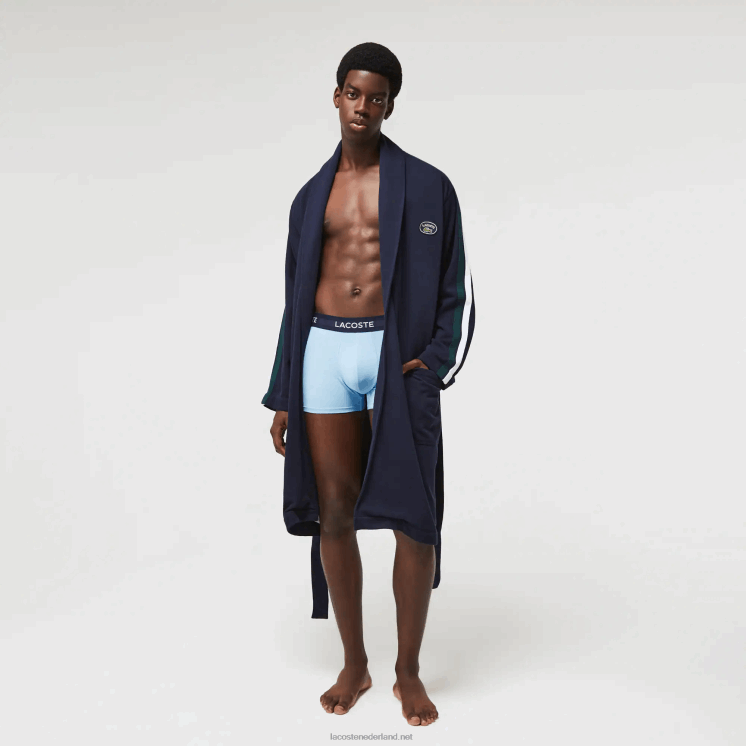 Lacoste op sport geïnspireerde badjas van piquékatoen met textuur en badges 0828H1401 marineblauw 166 Heren