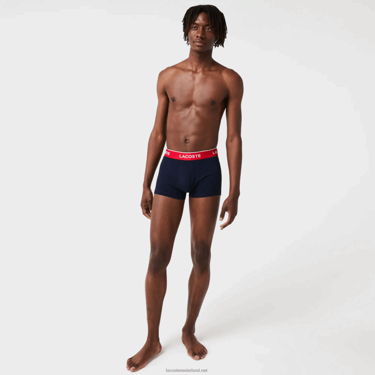 Lacoste set van 3 marineblauwe casual boxershorts met contrasterende tailleband 0828H1455 groen rood marineblauw hy0 Heren