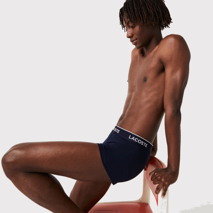 Lacoste set van 3 marineblauwe casual boxershorts met contrasterende tailleband 0828H1455 groen rood marineblauw hy0 Heren