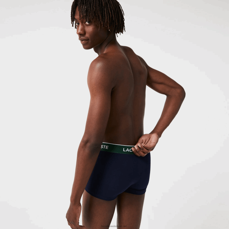 Lacoste set van 3 marineblauwe casual boxershorts met contrasterende tailleband 0828H1455 groen rood marineblauw hy0 Heren
