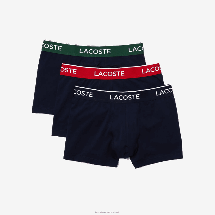 Lacoste set van 3 marineblauwe casual boxershorts met contrasterende tailleband 0828H1455 groen rood marineblauw hy0 Heren