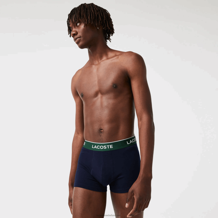 Lacoste set van 3 marineblauwe casual boxershorts met contrasterende tailleband 0828H1455 groen rood marineblauw hy0 Heren