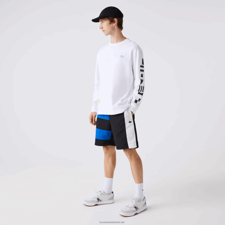 Lacoste Short met kleurvlakken en patchwork-effect 0828H1500 zwart blauw wit se1 Heren