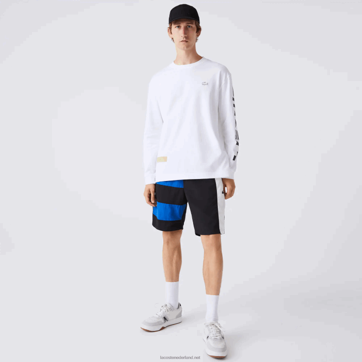 Lacoste Short met kleurvlakken en patchwork-effect 0828H1500 zwart blauw wit se1 Heren