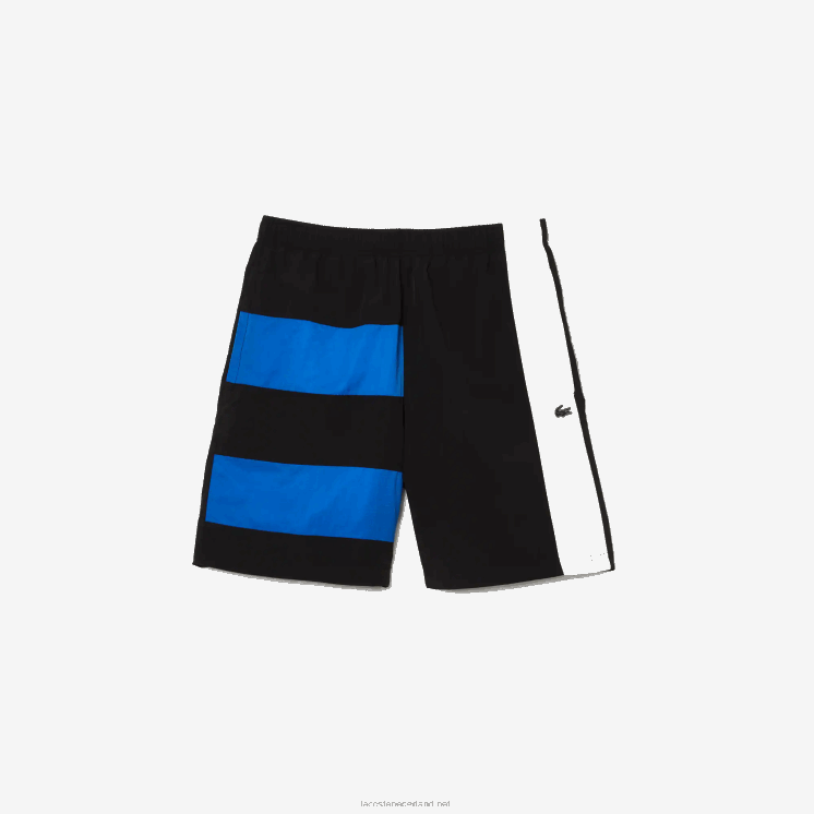 Lacoste Short met kleurvlakken en patchwork-effect 0828H1500 zwart blauw wit se1 Heren