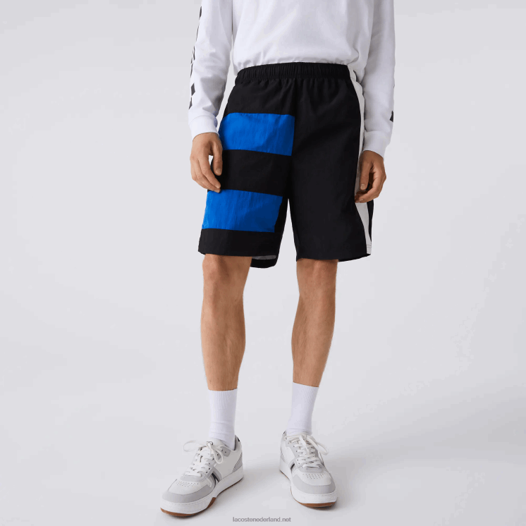Lacoste Short met kleurvlakken en patchwork-effect 0828H1500 zwart blauw wit se1 Heren