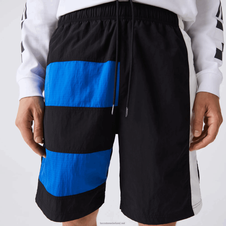 Lacoste Short met kleurvlakken en patchwork-effect 0828H1500 zwart blauw wit se1 Heren