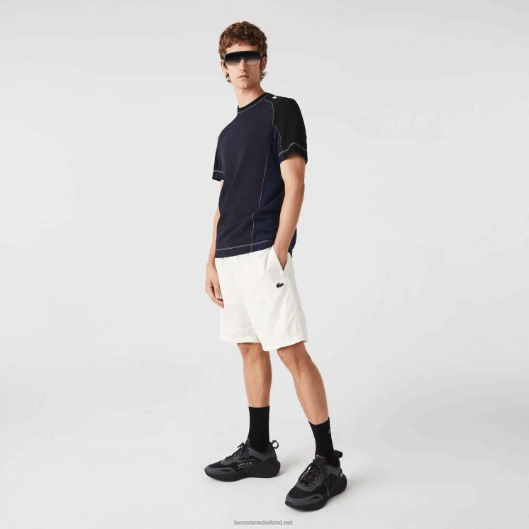 Lacoste Short met kleurvlakken en patchwork-effect 0828H1501 wit b5l Heren