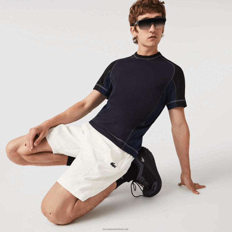 Lacoste Short met kleurvlakken en patchwork-effect 0828H1501 wit b5l Heren