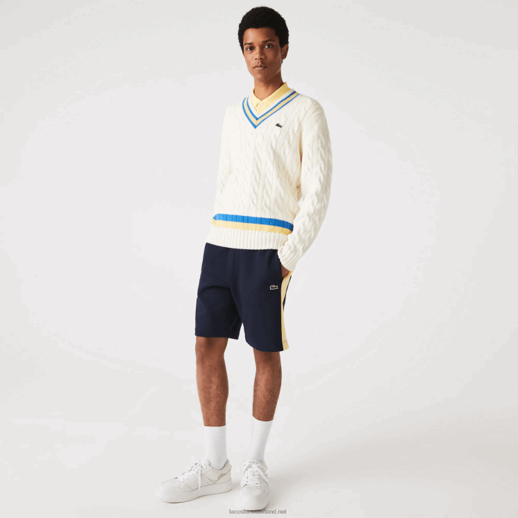 Lacoste Short van geborsteld fleece met kleurvlakken 0828H1516 marineblauw geel 144 Heren