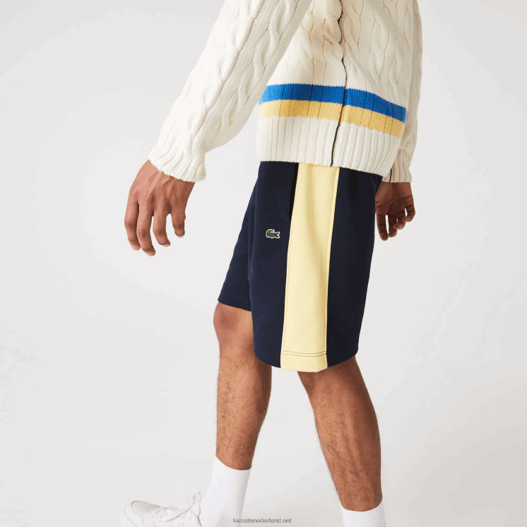 Lacoste Short van geborsteld fleece met kleurvlakken 0828H1516 marineblauw geel 144 Heren
