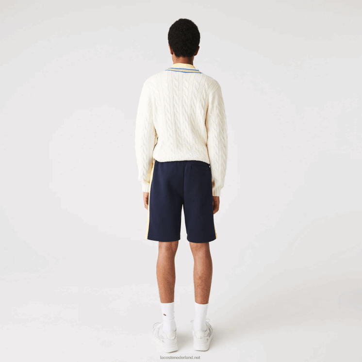 Lacoste Short van geborsteld fleece met kleurvlakken 0828H1516 marineblauw geel 144 Heren