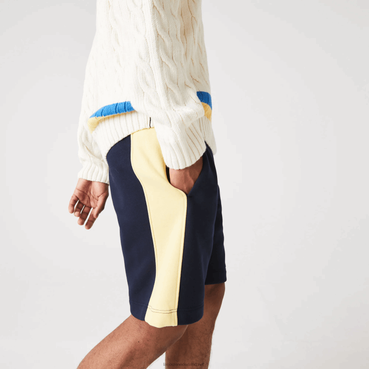 Lacoste Short van geborsteld fleece met kleurvlakken 0828H1516 marineblauw geel 144 Heren