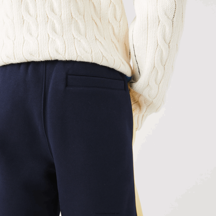 Lacoste Short van geborsteld fleece met kleurvlakken 0828H1516 marineblauw geel 144 Heren
