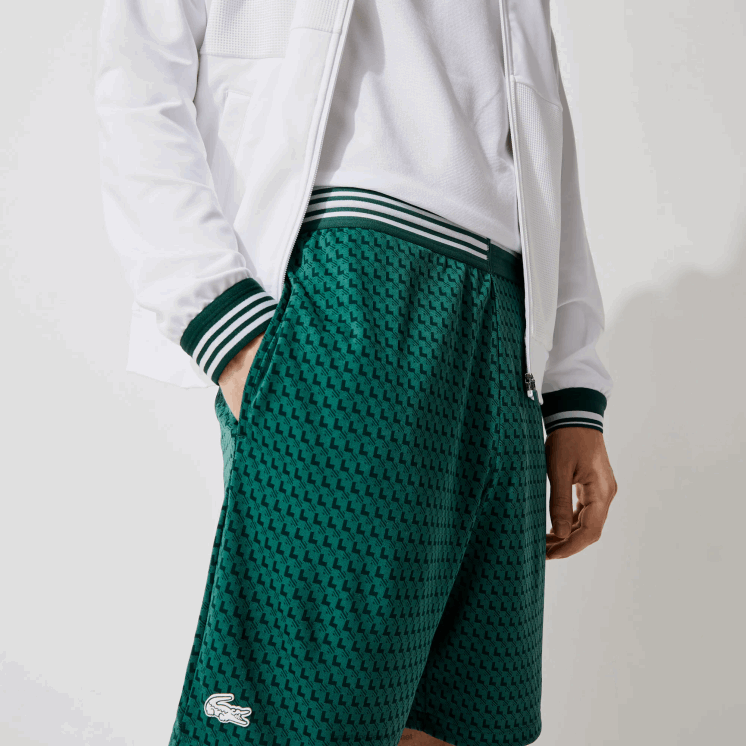 Lacoste ademende sportbroek met pied-de-poule-patroon 0828H1598 groen wit 256 Heren