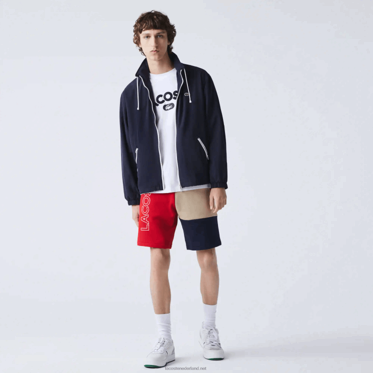 Lacoste bermuda van fleece met kleurvlakken en letters 0828H1558 rood beige marineblauw 1fu Heren