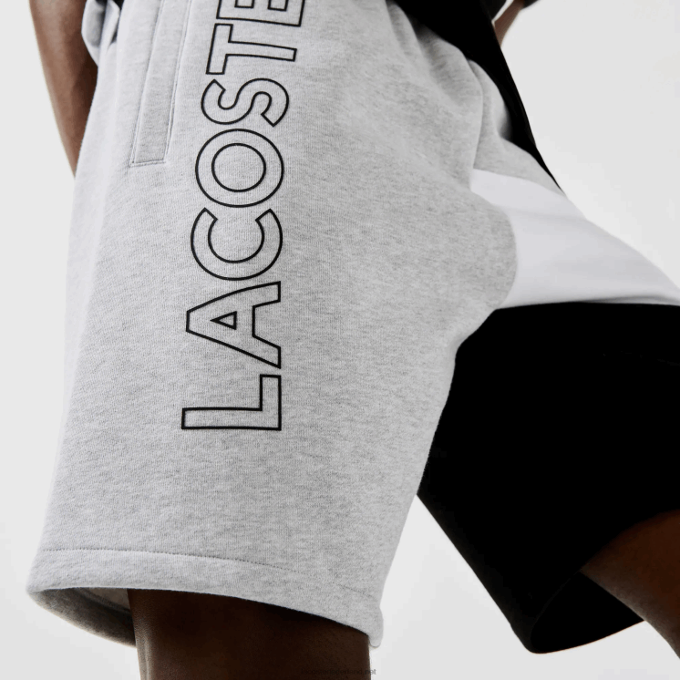 Lacoste bermuda van fleece met kleurvlakken en letters 0828H1559 grijs chine wit zwart p0f Heren