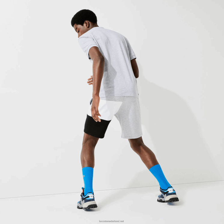 Lacoste bermuda van fleece met kleurvlakken en letters 0828H1559 grijs chine wit zwart p0f Heren