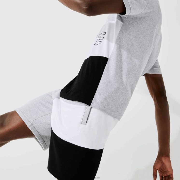 Lacoste bermuda van fleece met kleurvlakken en letters 0828H1559 grijs chine wit zwart p0f Heren