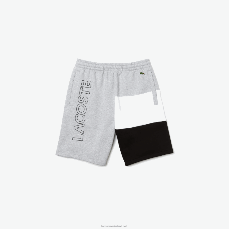 Lacoste bermuda van fleece met kleurvlakken en letters 0828H1559 grijs chine wit zwart p0f Heren