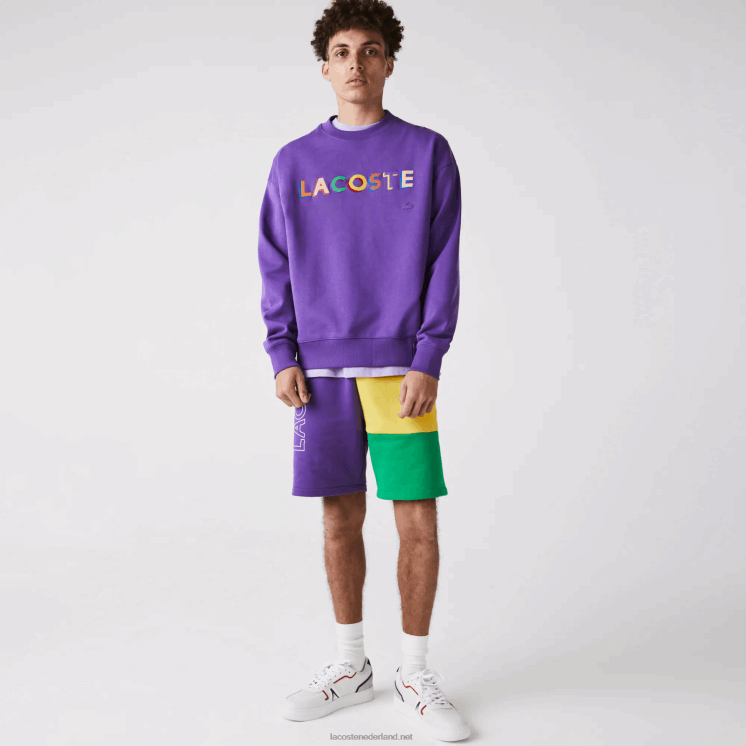 Lacoste bermuda van fleece met kleurvlakken en letters 0828H1560 paars geel groen 1cv Heren