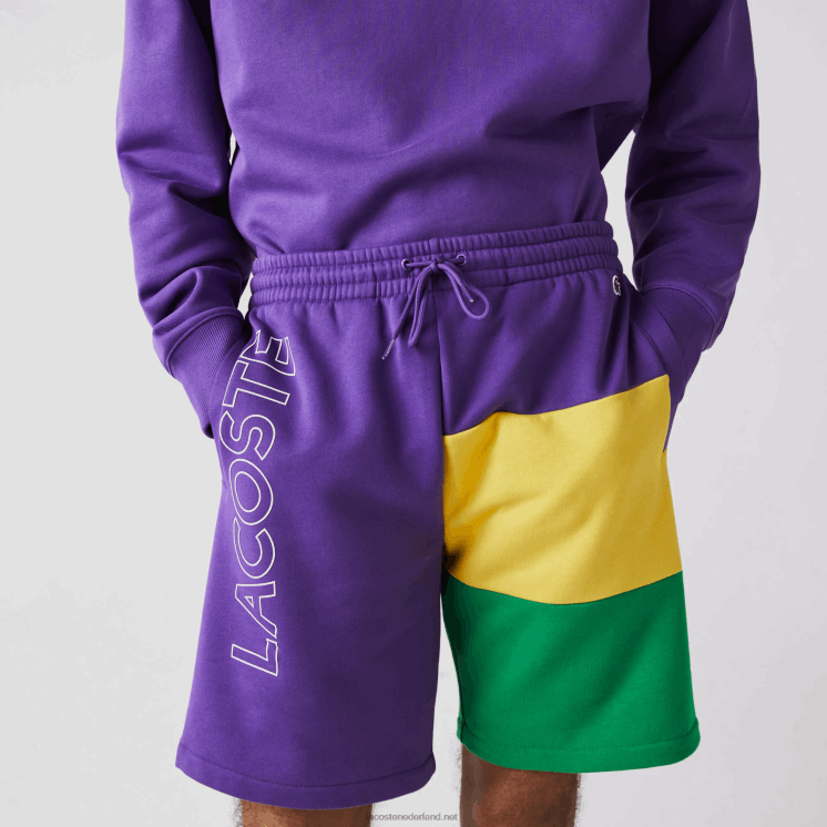 Lacoste bermuda van fleece met kleurvlakken en letters 0828H1560 paars geel groen 1cv Heren