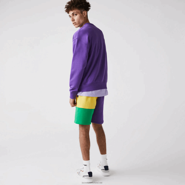 Lacoste bermuda van fleece met kleurvlakken en letters 0828H1560 paars geel groen 1cv Heren