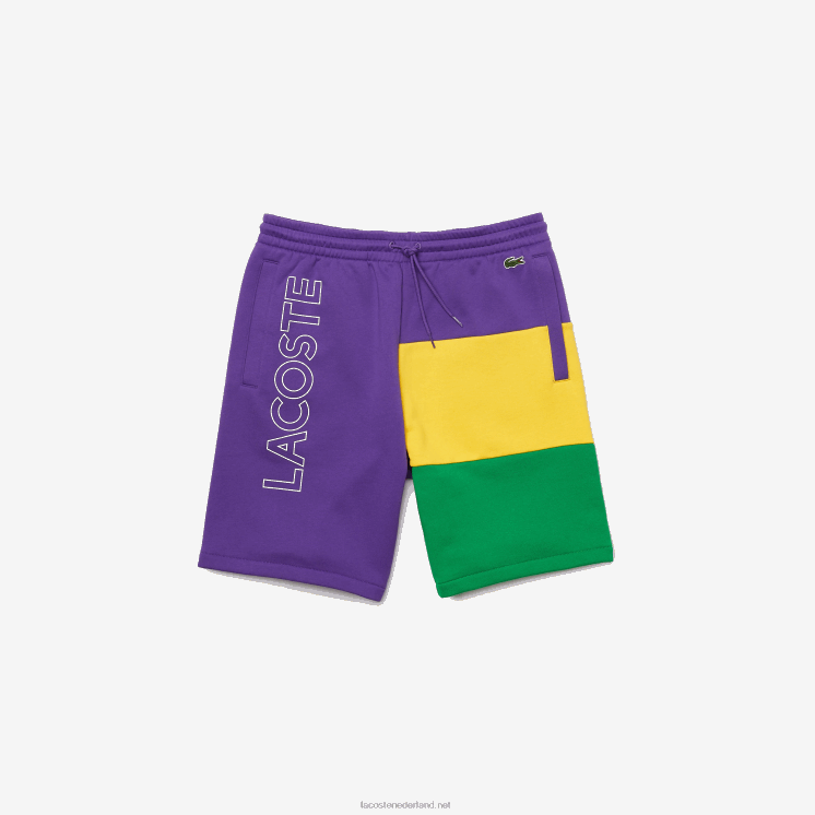 Lacoste bermuda van fleece met kleurvlakken en letters 0828H1560 paars geel groen 1cv Heren
