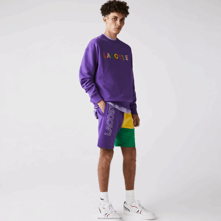 Lacoste bermuda van fleece met kleurvlakken en letters 0828H1560 paars geel groen 1cv Heren