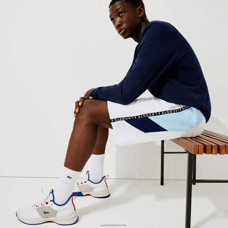 Lacoste fleece bermuda met banden en letters 0828H1602 wit blauw vl3 Heren