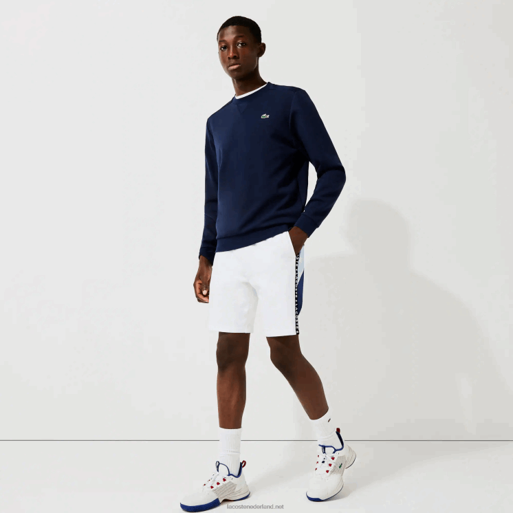 Lacoste fleece bermuda met banden en letters 0828H1602 wit blauw vl3 Heren
