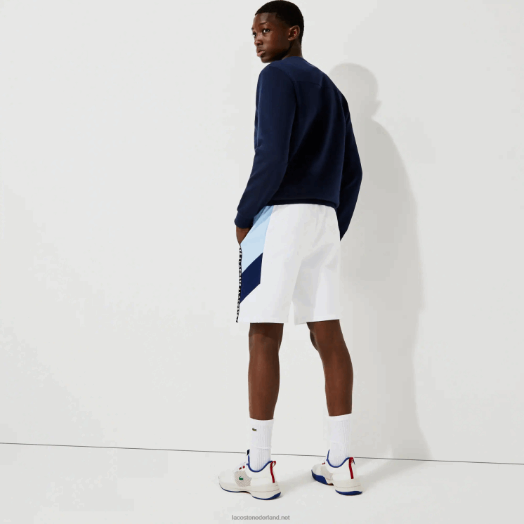 Lacoste fleece bermuda met banden en letters 0828H1602 wit blauw vl3 Heren