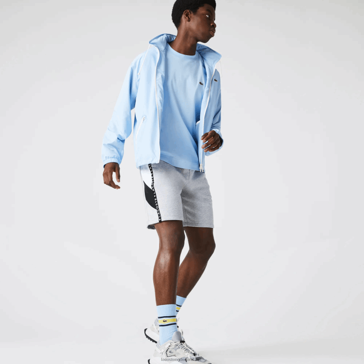 Lacoste fleece bermuda met banden en letters 0828H1603 grijs chine wit zwart p0f Heren