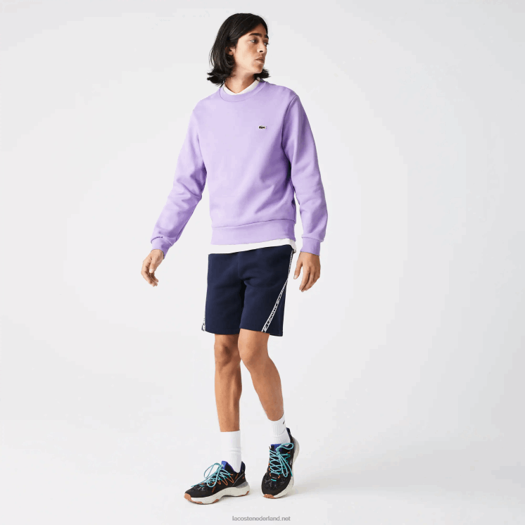 Lacoste geborstelde fleece shorts met bedrukte banden 0828H1496 marineblauw 166 Heren