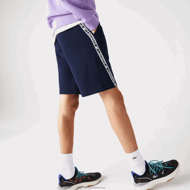 Lacoste geborstelde fleece shorts met bedrukte banden 0828H1496 marineblauw 166 Heren