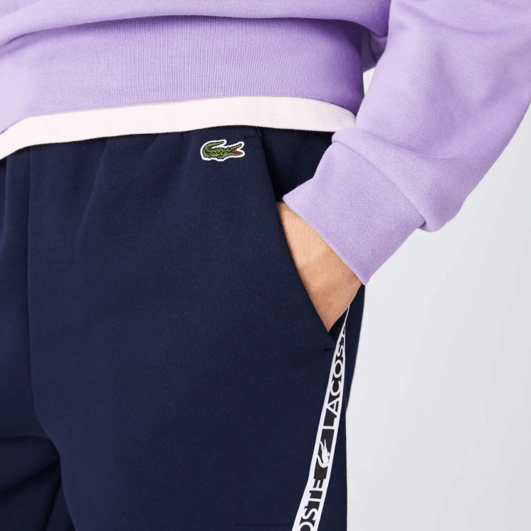 Lacoste geborstelde fleece shorts met bedrukte banden 0828H1496 marineblauw 166 Heren