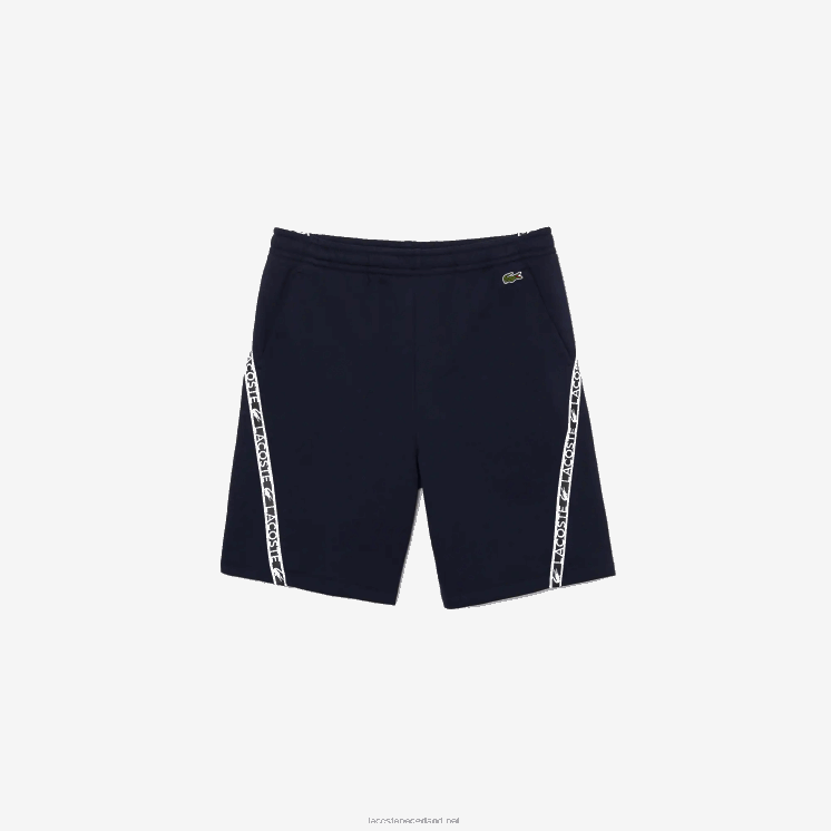 Lacoste geborstelde fleece shorts met bedrukte banden 0828H1496 marineblauw 166 Heren
