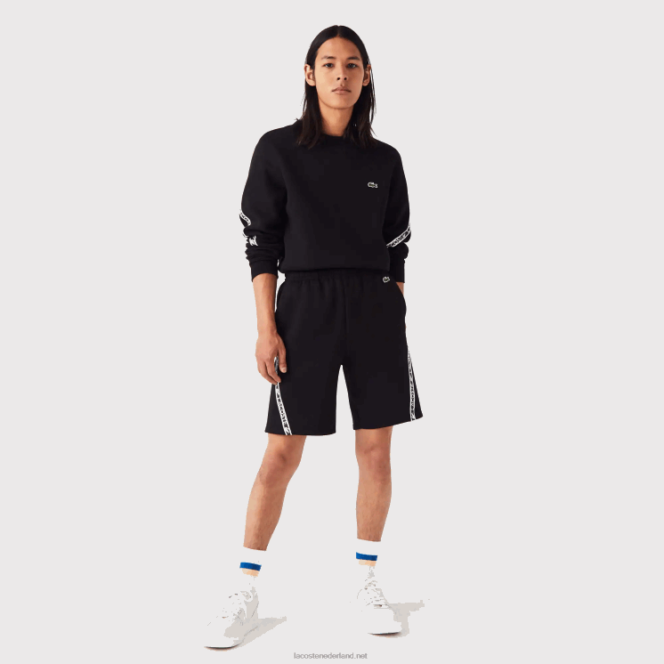 Lacoste geborstelde fleece shorts met bedrukte banden 0828H1497 zwart 031 Heren